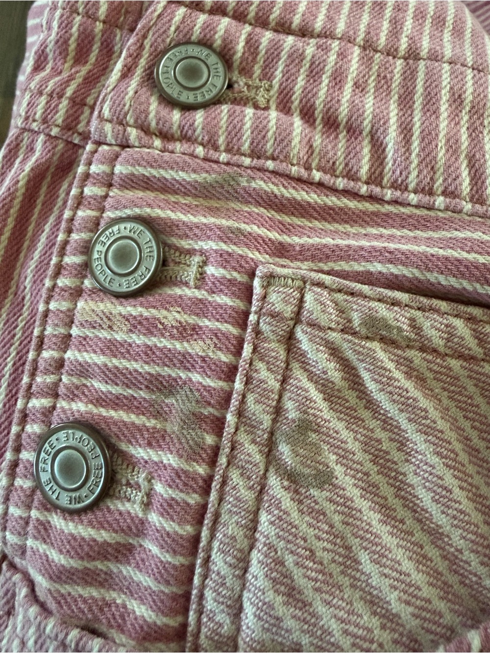 Free people rose and white striped overalls with splatters - Picture 3 of 5